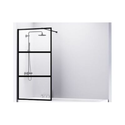 Badwand Van Rijn ST04 Helder Glas 8 mm 3 Delen Aluminium Zwart Profiel 80×160 cm