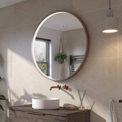 Ben Callisto ronde spiegel met LED verlichting en anti-condens Ø100cm geborsteld koper
