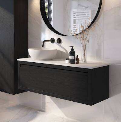 Ben Elegance voorgemonteerd badmeubel met solid surface waskom links 120cm eiken zwart