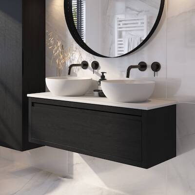 Ben Elegance voorgemonteerd badmeubel met solid surface waskommen 120cm eiken zwart