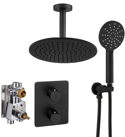 Ben Lavion 250 inbouw regendoucheset met 4 straalsoorten en plafondaansluiting Ø25cm gestructureerd zwart