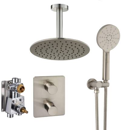 Ben Lavion 250 inbouw regendoucheset met 4 straalsoorten en plafondaansluiting Ø25cm RVS-look