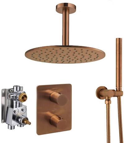 Ben Lavion 250 inbouw regendoucheset met plafondaansluiting Ø25cm geborsteld koper pvd