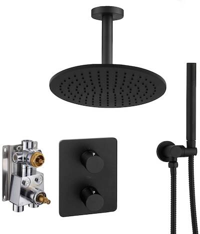 Ben Lavion 250 inbouw regendoucheset met plafondaansluiting Ø25cm gestructureerd zwart