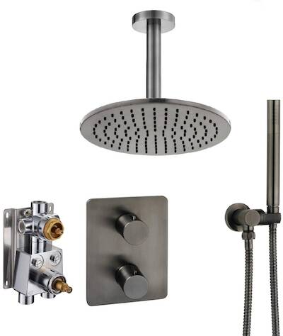 Ben Lavion 250 inbouw regendoucheset met plafondaansluiting Ø25cm gunmetal pvd