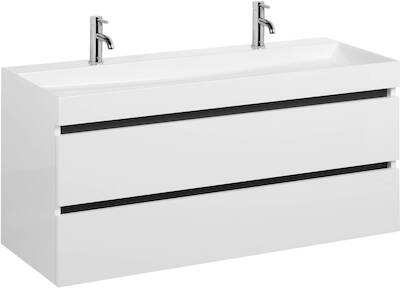 Ben Limara badmeubel met mat zwarte greeplijst 140x45cm glans wit met mineraalmarmeren wastafel