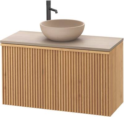 Ben Linea voorgemonteerd badmeubel incl. beige betonnen waskom 100cm eiken naturel/beige beton kraangat links