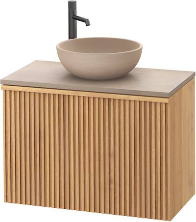 Ben Linea voorgemonteerd badmeubel incl. beige betonnen waskom 80cm eiken naturel/beige beton kraangat links