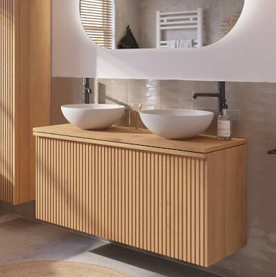 Ben Linea voorgemonteerd badmeubel incl. solid surface waskommen 120cm eiken naturel