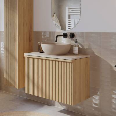Ben Linea voorgemonteerd badmeubel met beige betonnen waskom 80cm eiken naturel