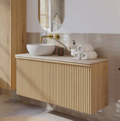 Ben Linea voorgemonteerd badmeubel met solid surface waskom links 120cm eiken naturel/beige beton