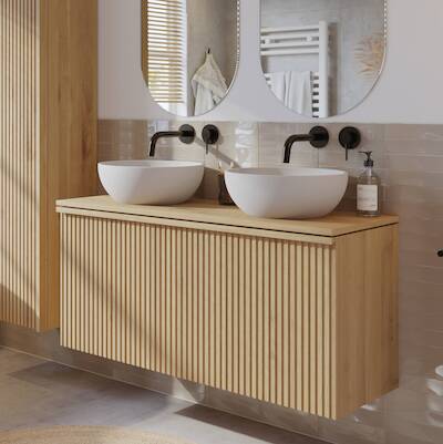 Ben Linea voorgemonteerd badmeubel met solid surface waskommen 120cm eiken naturel