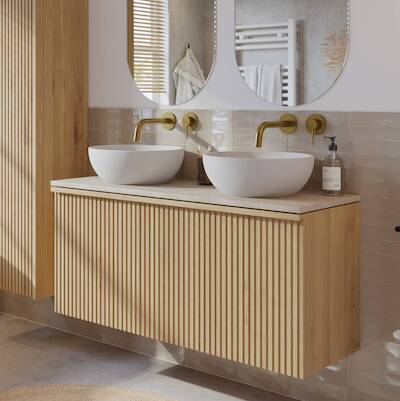 Ben Linea voorgemonteerd badmeubel met solid surface waskommen 120cm eiken naturel/beige beton