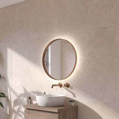 Ben Mimas ronde spiegel met LED verlichting en anti-condens Ø60cm geborsteld koper