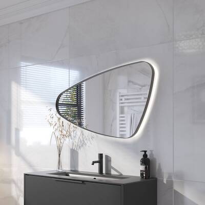 Ben Nature organische spiegel met LED verlichting en anti-condens 100x60cm links mat zwart