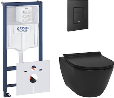 Ben Segno hangtoilet met open spoelrand mat zwart met Grohe Rapid SL inbouwreservoir met bevestiging en isolatie mat