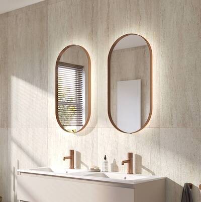 Ben Vita ovale spiegel met LED verlichting en anti-condens 40×80 cm Geborsteld Koper