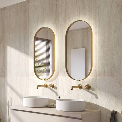 Ben Vita ovale spiegel met LED verlichting en anti-condens 40×80 cm Mat Goud