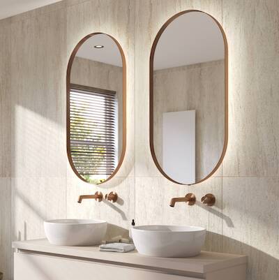 Ben Vita ovale spiegel met LED verlichting en anti-condens 50×100 cm Geborsteld Koper
