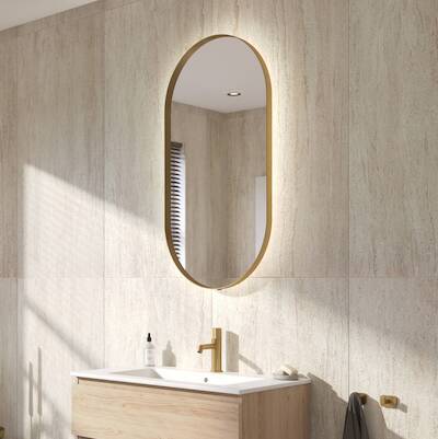 Ben Vita ovale spiegel met LED verlichting en anti-condens 50×100 cm Mat Goud