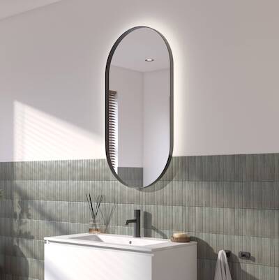 Ben Vita ovale spiegel met LED verlichting en anti-condens 50×100 cm Mat Zwart