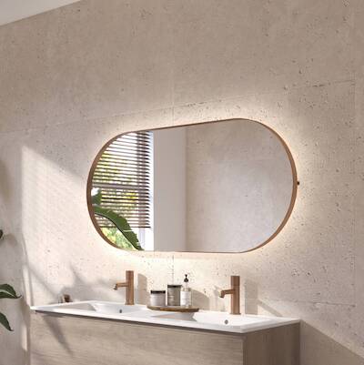 Ben Vita ovale spiegel met LED verlichting en anti-condens 60×120 cm Geborsteld Koper