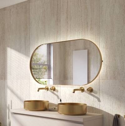 Ben Vita ovale spiegel met LED verlichting en anti-condens 60×120 cm Mat Goud