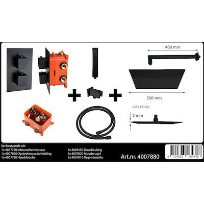 Best-Design “One-Pack” Inbouw-Regendoucheset “Stylmo-Nero M-300” Mat-Zwart