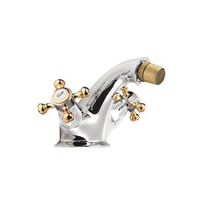 Bidetmengkraan Sapho Antea 2-knop Gebogen 7.2 cm Chroom / Goud (incl. clickwaste)
