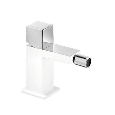 Bidetmengkraan Tres Cuadro Exclusive met Draaiknop Korte Uitloop 10 cm Chroom Wit