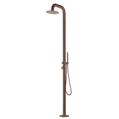 Buitendouche vrijstaand Fortifura Outdoor Deluxe Regendouche Met Handdouche Geborsteld Koper