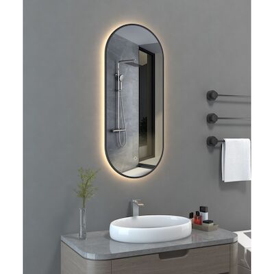 BWS Badkamerspiegel | Spark Kenar | Ovaal | 38x90cm | Mat Zwart