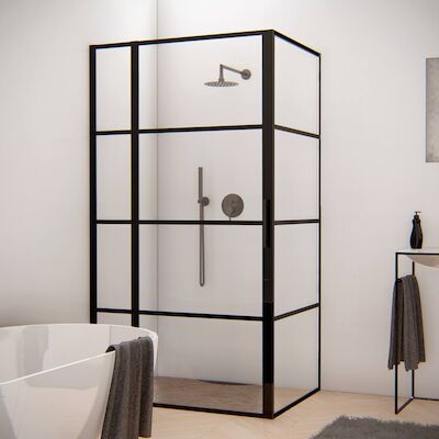 BWS Douchecabine Frame 100×100 cm 8 mm NANO Glas Mat Zwart Raster