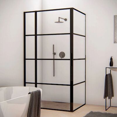 BWS Douchecabine Frame 110×150 cm 8 mm NANO Glas Mat Zwart Raster