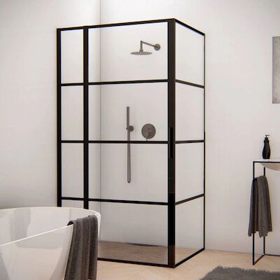 BWS Douchecabine Frame 130×160 cm 8 mm NANO Glas Mat Zwart Raster