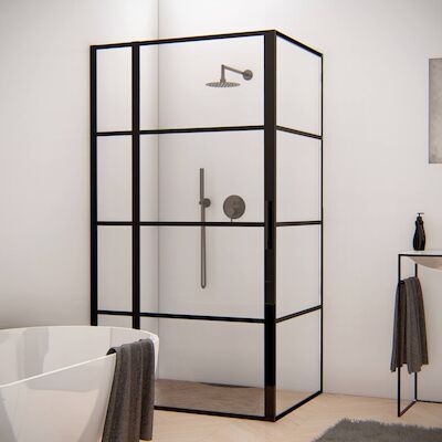 BWS Douchecabine Frame 80×80 cm 8 mm NANO Glas Mat Zwart Raster