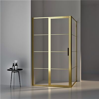 BWS Douchecabine Frame 90×120 cm 8 mm NANO Glas Geborsteld Messing Goud