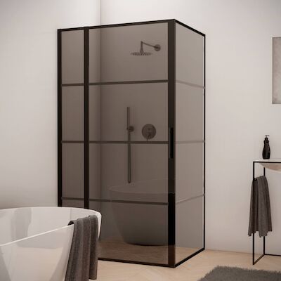 BWS Douchecabine Smoke Frame 90×120 cm NANO Rookglas Mat Zwart Raster