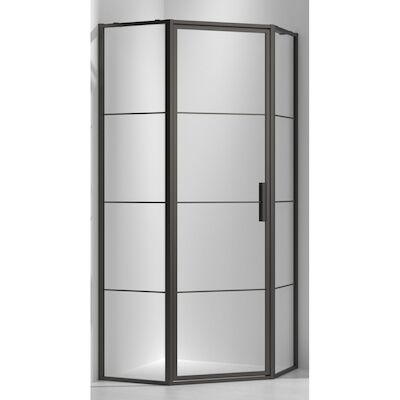 BWS Douchecabine Vijfhoek Frame 100×200 cm 8 mm NANO Glas Mat Zwart Raster