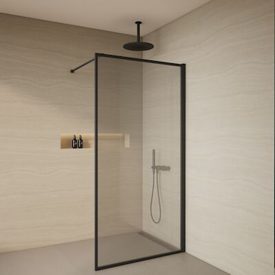 BWS Douchewand Redo 8mm | Glas | Mat Zwart | Inloopdouche (Alle maten)