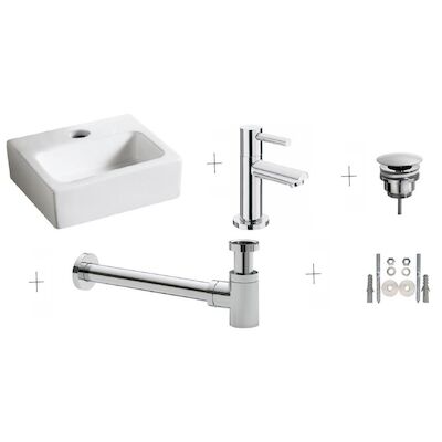 BWS Fontein One Pack Vierkant Wit Inclusief Toiletkraan Danu Chroom