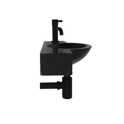 BWS Fonteinset | Fynn | Natuursteen | met kraan en sifon | 40x23x8cm | Mat Zwart