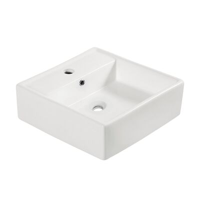 BWS Freya Wastafel Keramiek 38,5×38,5x13cm Vierkant Wit (met kraangat)