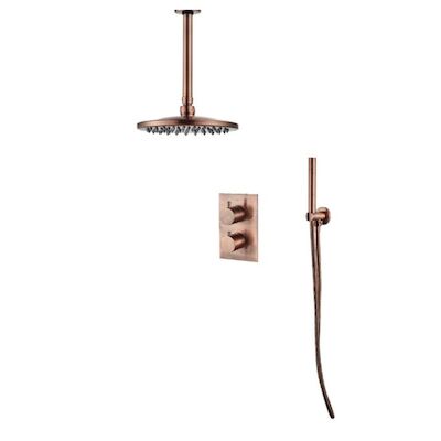 BWS Inbouw Regendouche | 20cm Stortdouche met plafonduitloop | Geborsteld Koper