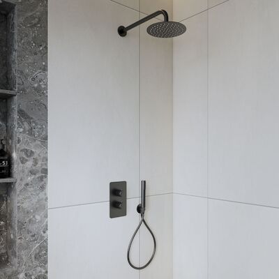 BWS Inbouw Regendouche | Colorato | 25cm Stortdouche met Handdouche | Muuruitloop | Gunmetal | SET