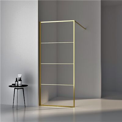 BWS Inloopdouche Frame 100×200 cm 8mm NANO Glas Geborsteld Messing Goud