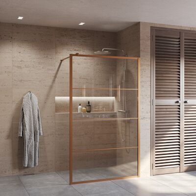 BWS Inloopdouche Frame 120×200 cm 8mm NANO Glas Geborsteld Brons Koper