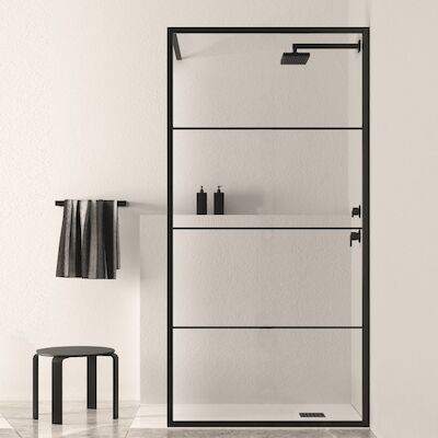 BWS Inloopdouche Frame 45×200 cm 8mm NANO Glas Mat Zwart Raster