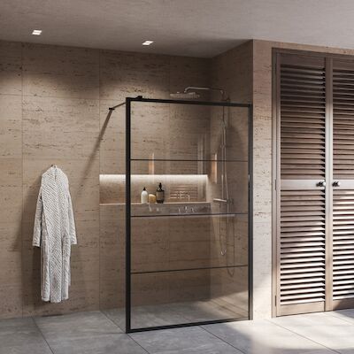 BWS Inloopdouche Frame 60×200 cm 8mm NANO Glas Mat Zwart Raster