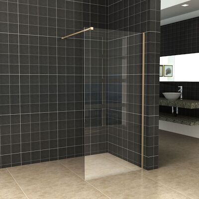BWS Inloopdouche Pro Line Helder Glas 105×200 Geborsteld Messing Goud Profiel en Stang